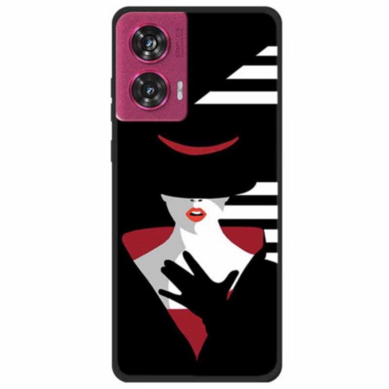 Coque Motorola Edge 50 Fusion Dame au Chapeau Noir