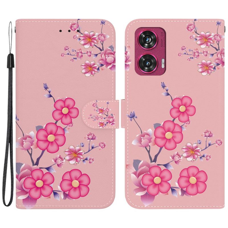 Housse Motorola Edge 50 Fusion Motif Sakura à Lanière