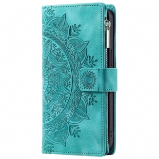 Housse Motorola Edge 50 Fusion Portefeuille Effet Daim Fleur Mandala