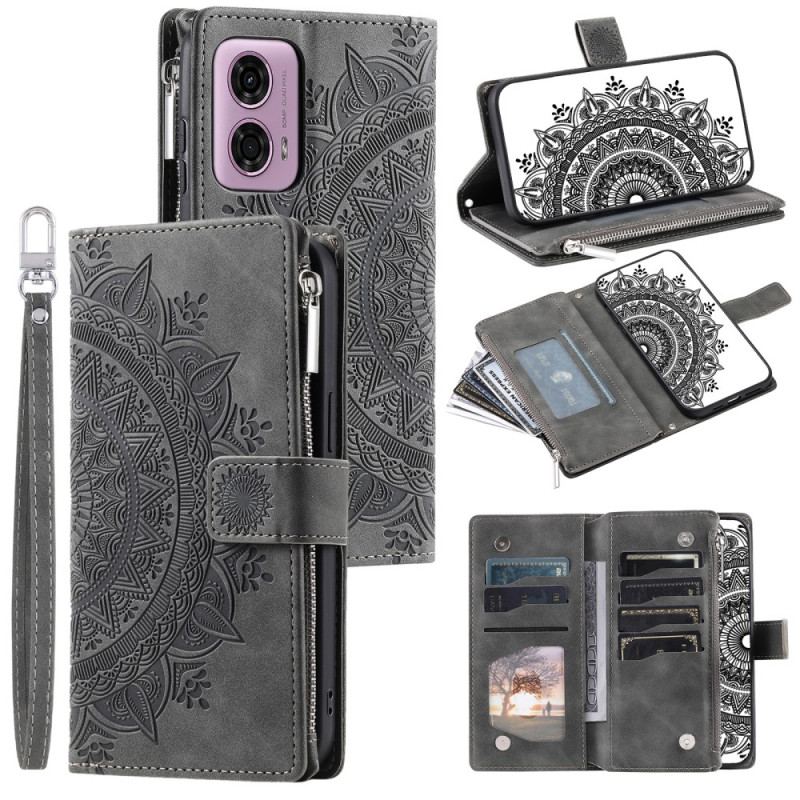 Housse Motorola Edge 50 Fusion Portefeuille Effet Daim Fleur Mandala