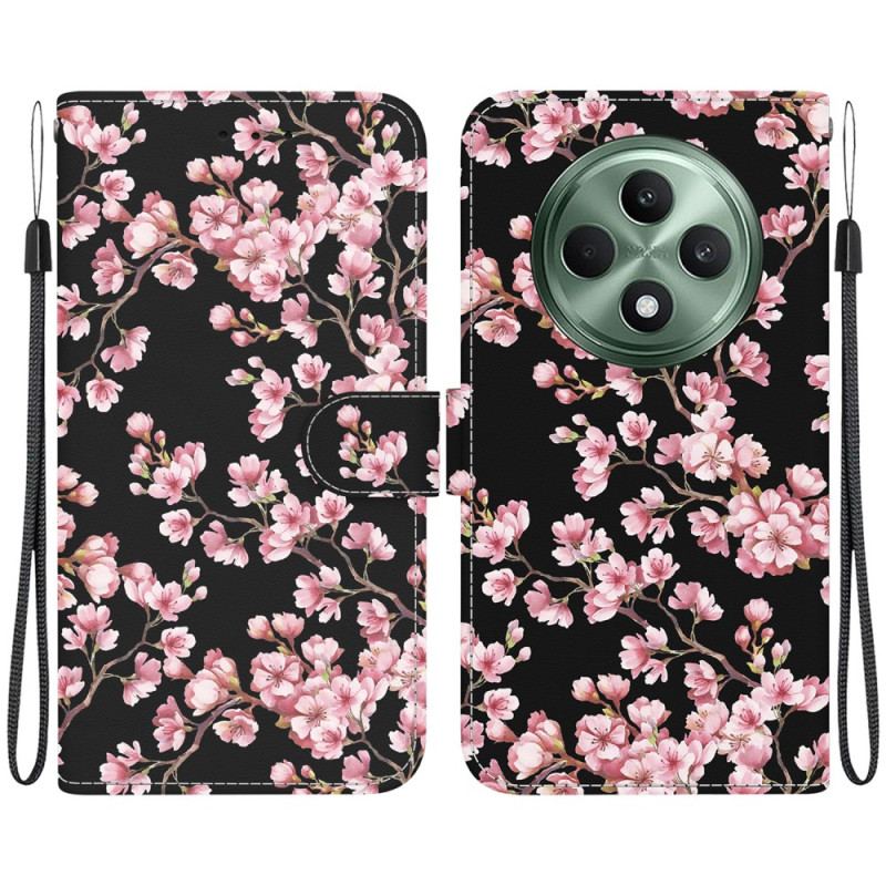 Housse Oppo Reno 12F 5G Fleurs de Prunier à Lanière