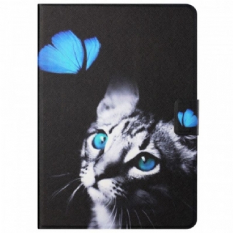 Housse Samsung Galaxy Tab A8 (2021) Chat et Papillon Bleu