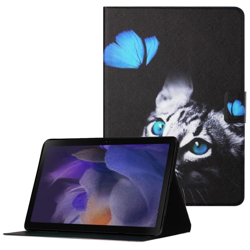 Housse Samsung Galaxy Tab A8 (2021) Chat et Papillon Bleu