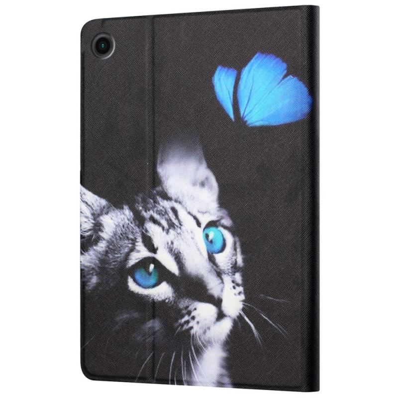 Housse Samsung Galaxy Tab A8 (2021) Chat et Papillon Bleu