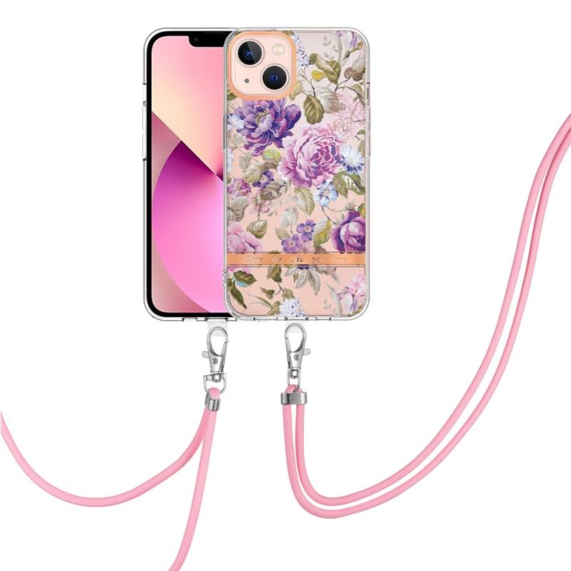 Coque iPhone 15 Plus à Cordon Fleurs