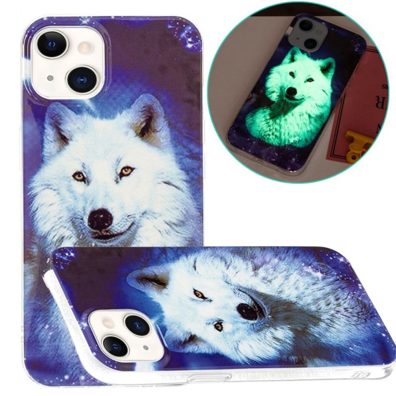 Coque iPhone 15 Plus Fluorescente Loup Blanc