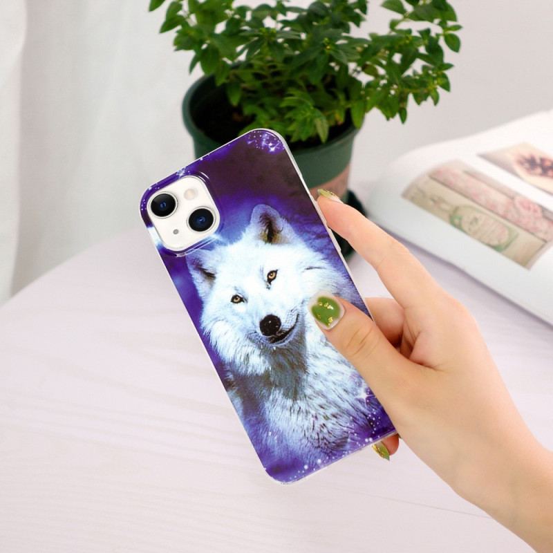 Coque iPhone 15 Plus Fluorescente Loup Blanc