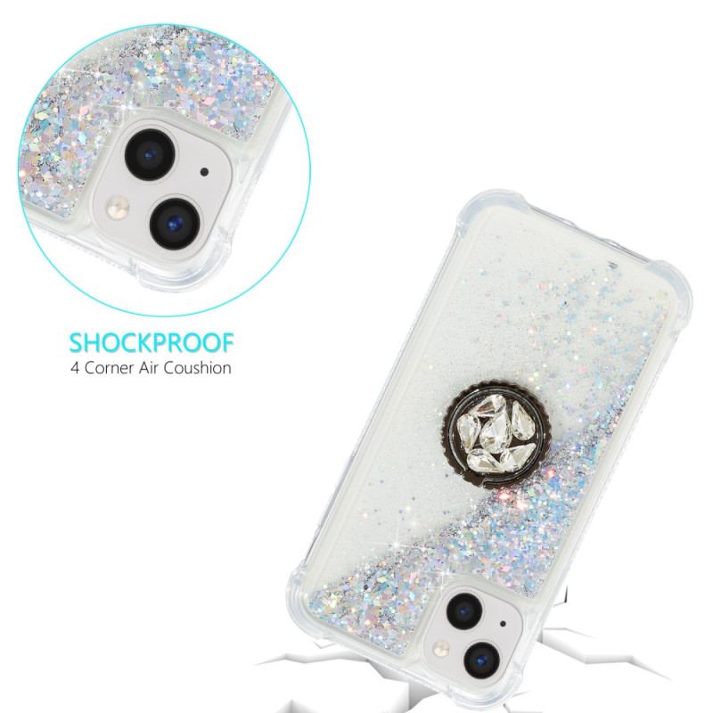 Coque iPhone 15 Plus Paillettes avec Anneau-Support