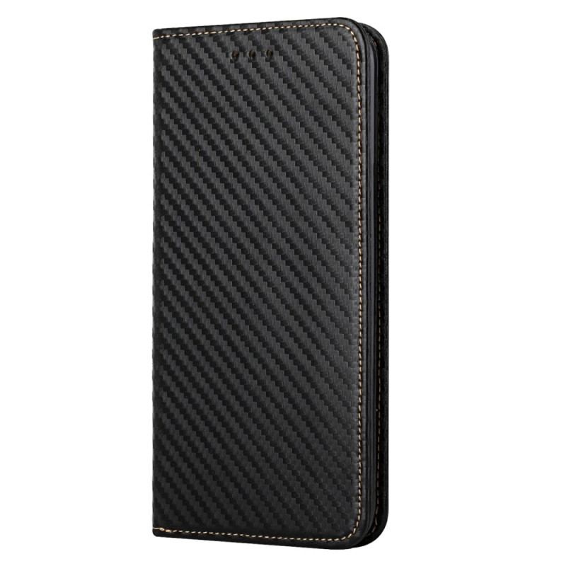 Flip Cover iPhone 15 Plus Fibre Carbone à Lanière