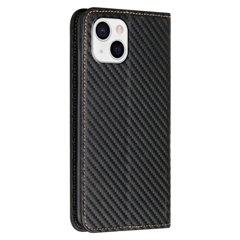 Flip Cover iPhone 15 Plus Fibre Carbone à Lanière