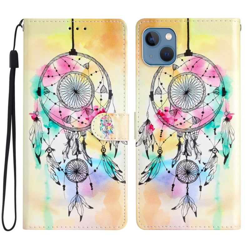 Housse iPhone 15 Plus Attrape Rêves Aquarelle à Lanière