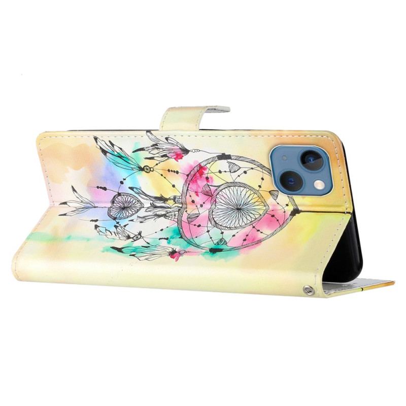 Housse iPhone 15 Plus Attrape Rêves Aquarelle à Lanière