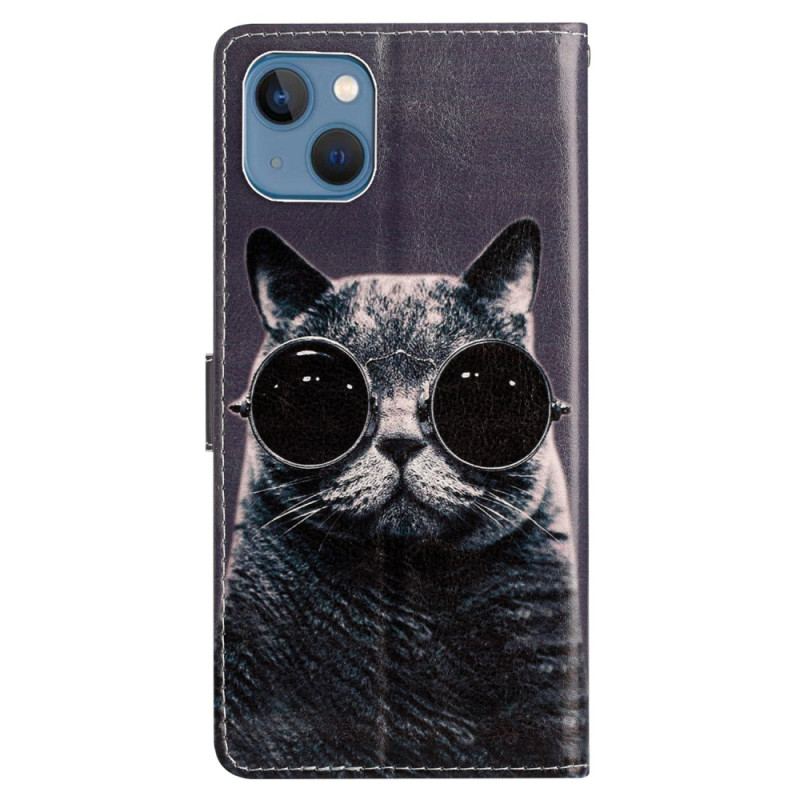 Housse iPhone 15 Plus Chat à Lunettes à Lanière