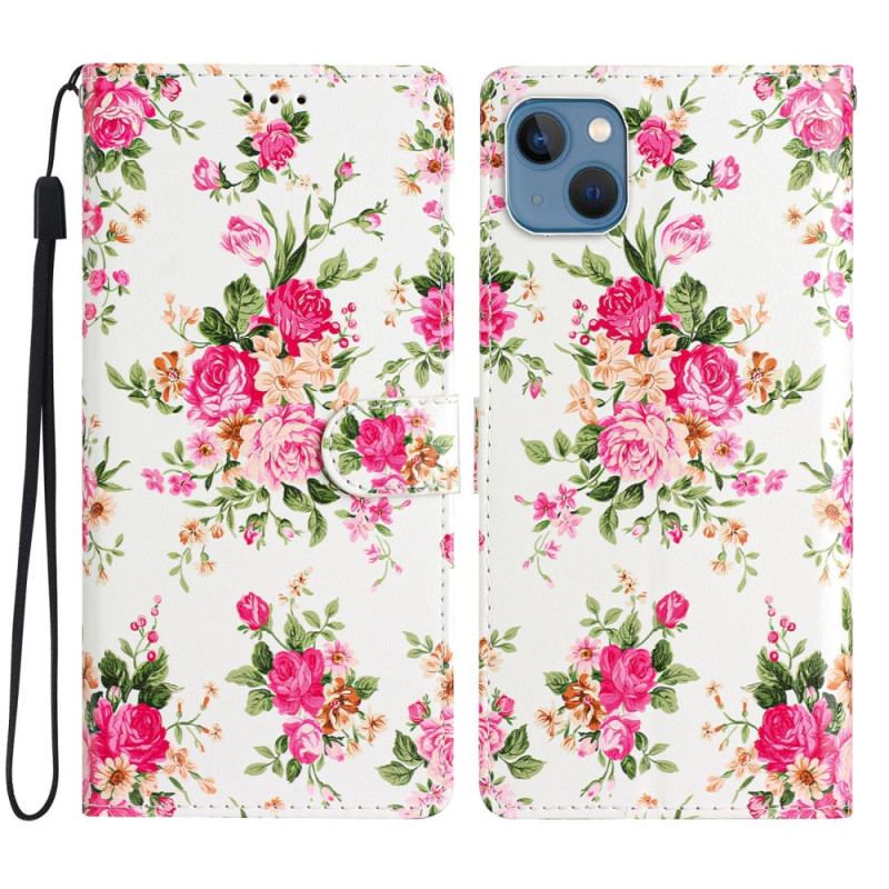 Housse iPhone 15 Plus Des Fleurs à Lanière