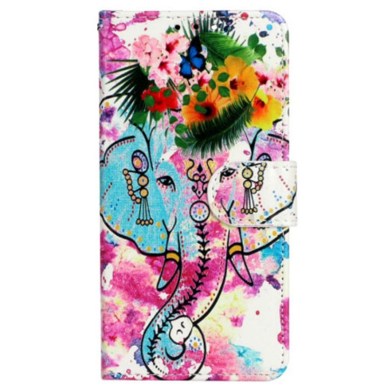 Housse iPhone 15 Plus Éléphant Aquarelle à Lanière