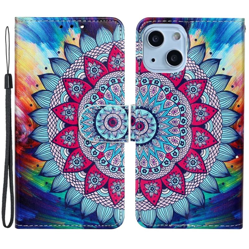 Housse iPhone 15 Plus Mandala Coloré à Lanière