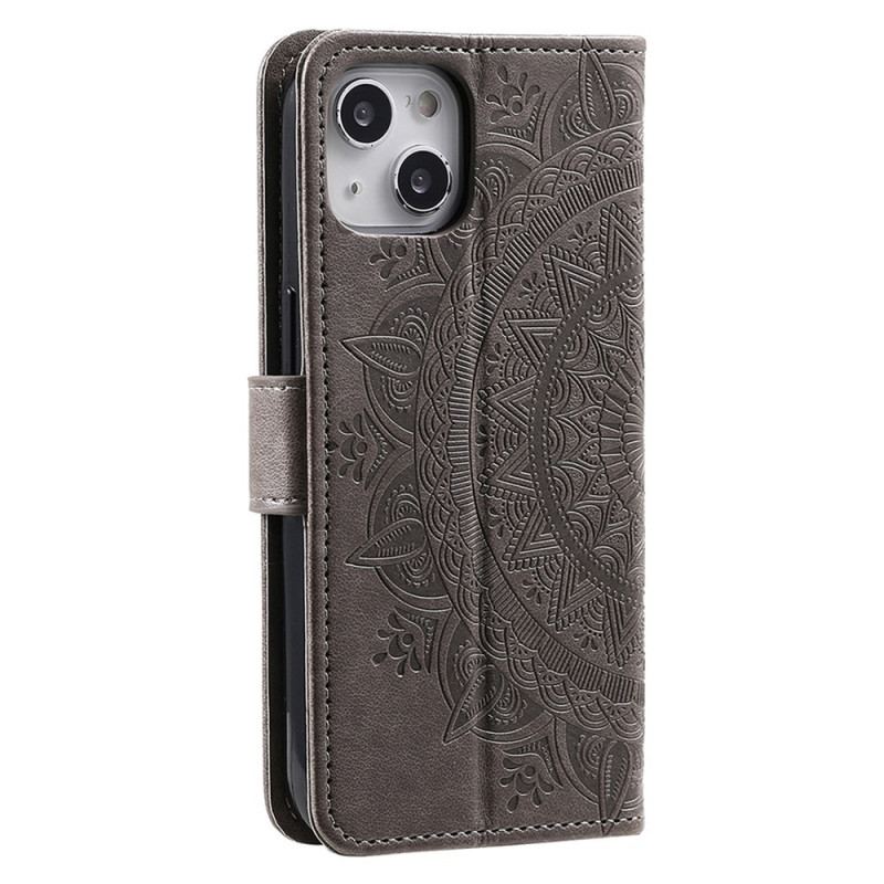 Housse iPhone 15 Plus Mandala Soleil avec Lanière