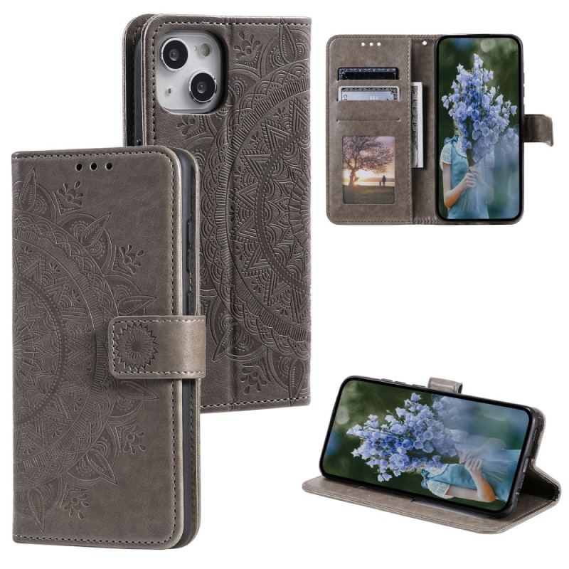 Housse iPhone 15 Plus Mandala Soleil avec Lanière