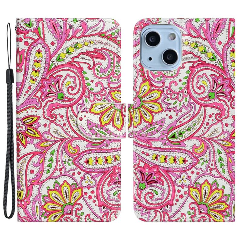 Housse iPhone 15 Plus Motif Coloré à Lanière