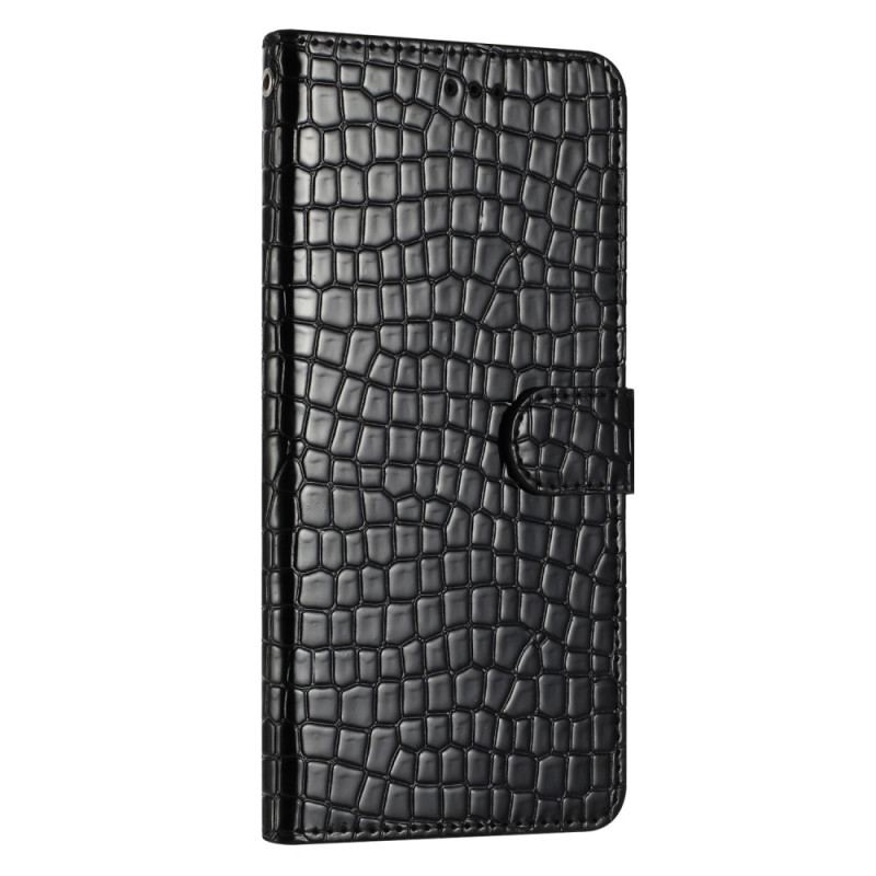 Housse iPhone 15 Plus Style Crocodile avec Lanière