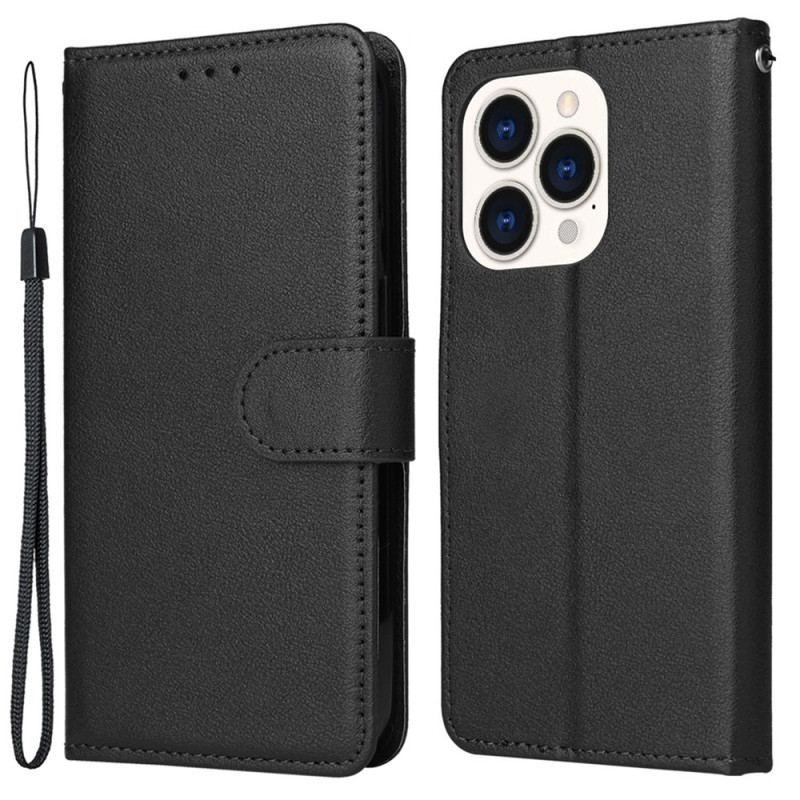 Housse iPhone 15 Plus Style Cuir Classique à Lanière