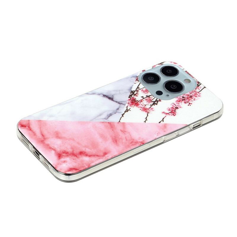 Coque iPhone 13 Pro Max Marbrée Fleurs de Prunier