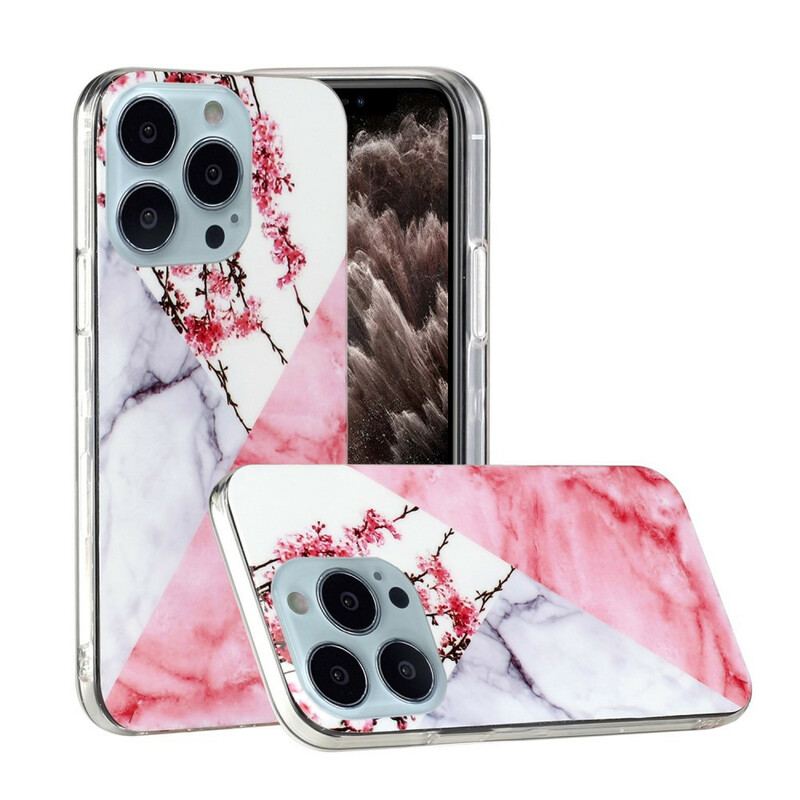 Coque iPhone 13 Pro Max Marbrée Fleurs de Prunier