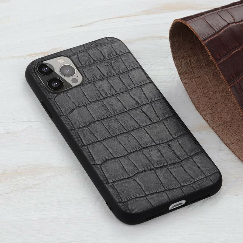 Coque iPhone 13 Pro Max Véritable Cuir Texture Crocodile