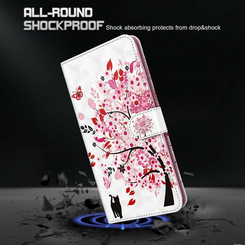 Housse iPhone 13 Pro Max Arbre Rose et Chat Noir