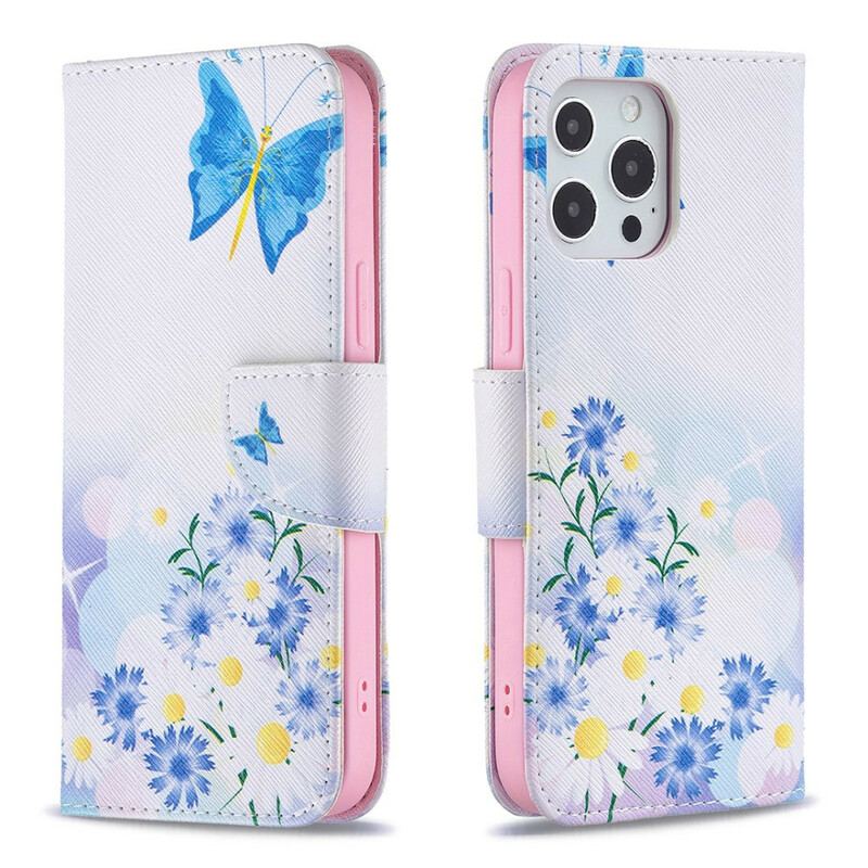 Housse iPhone 13 Pro Max Papillons et Fleurs Peints