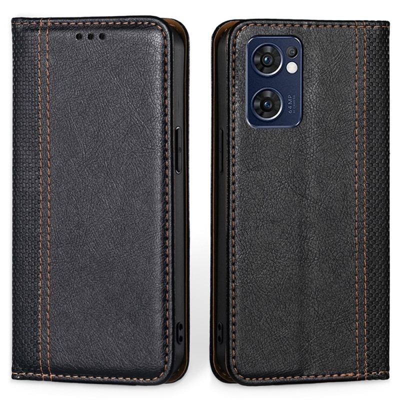 Flip Cover Oppo Find X5 Lite Cuir Litchi Fendu Coutures