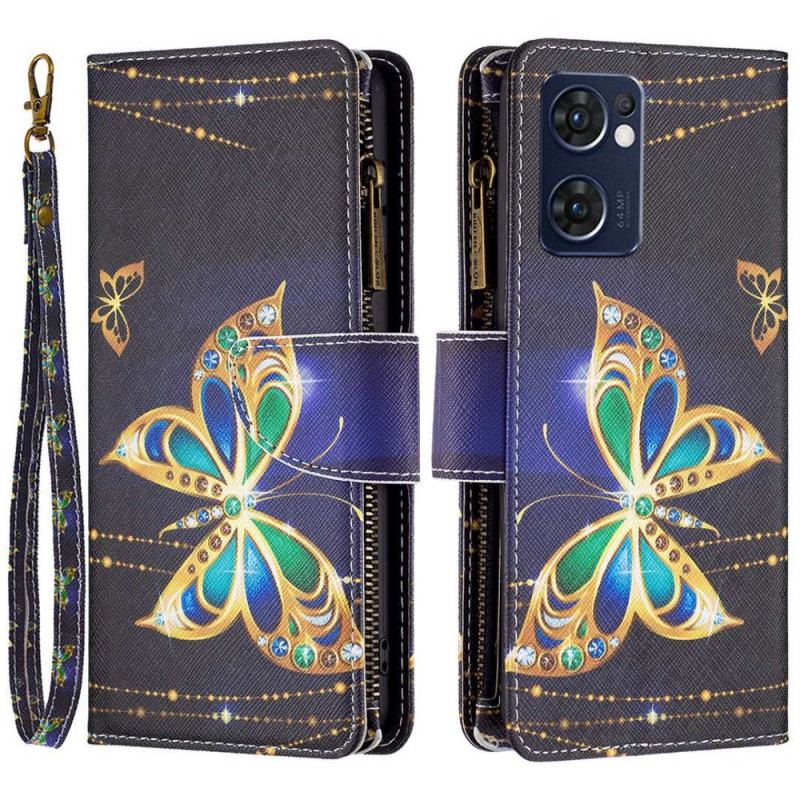 Housse Oppo Find X5 Lite Poche Zippée Papillon Royal