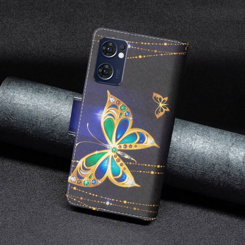 Housse Oppo Find X5 Lite Poche Zippée Papillon Royal