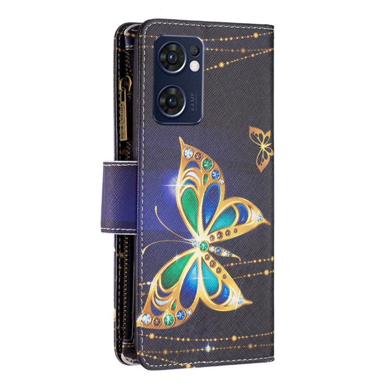 Housse Oppo Find X5 Lite Poche Zippée Papillon Royal