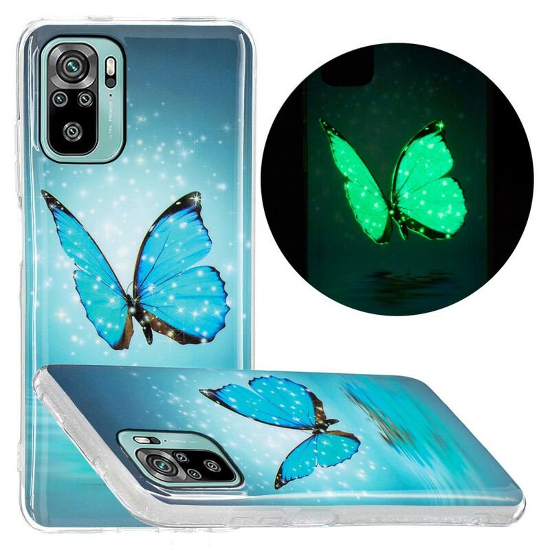 Coque Xiaomi Redmi Note 10/10S/Poco M5s Papillon Bleu Fluorescente