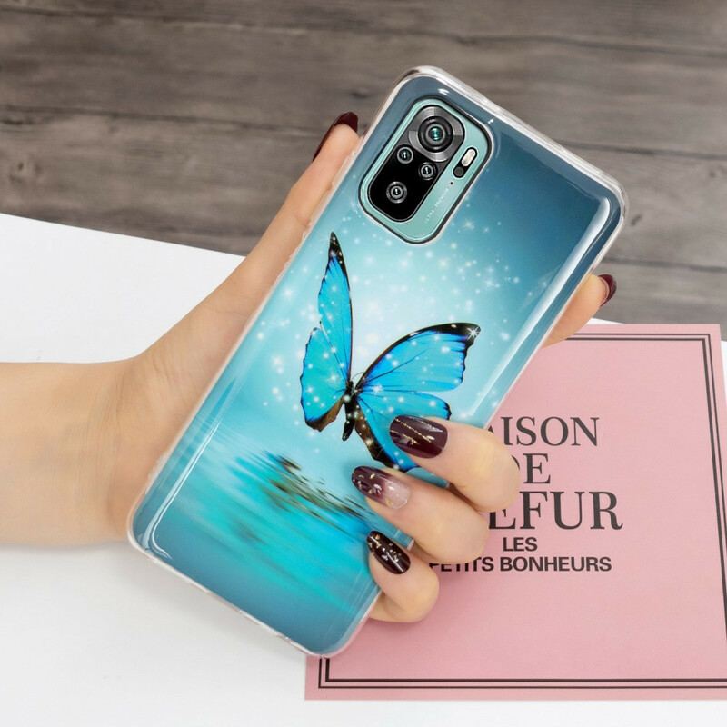 Coque Xiaomi Redmi Note 10/10S/Poco M5s Papillon Bleu Fluorescente