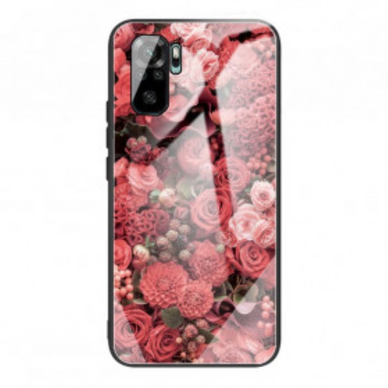 Coque Xiaomi Redmi Note 10/10S/Poco M5s Verre trempé Fleurs Roses