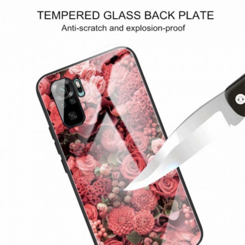 Coque Xiaomi Redmi Note 10/10S/Poco M5s Verre trempé Fleurs Roses