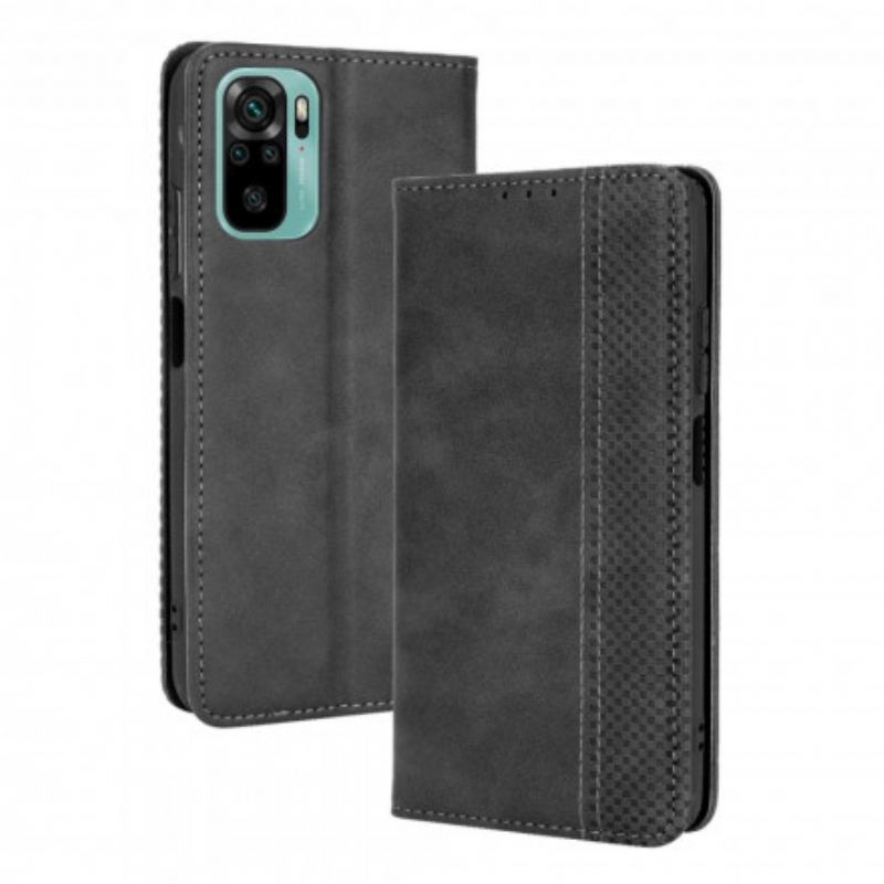 Flip Cover Xiaomi Redmi Note 10/10S/Poco M5s Effet Cuir Vintage Stylisé