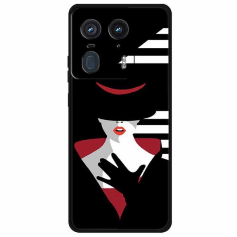 Coque Motorola Edge 50 Ultra Dame au Chapeau Noir