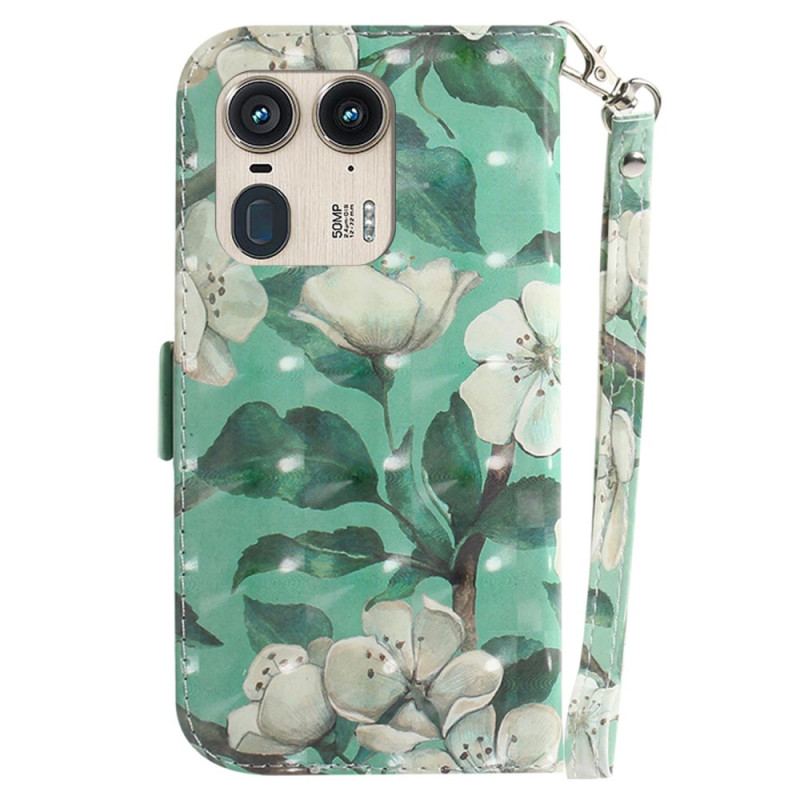 Housse Motorola Edge 50 Ultra Fleurs Aquarelles à Lanière