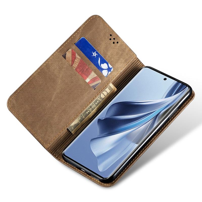 Flip Cover Oppo Reno 12 Pro 5G Tissu Jeans