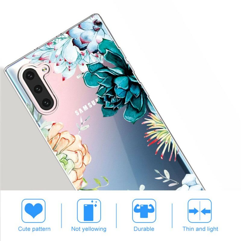 Coque Samsung Galaxy Note 10 Transparente Fleurs Aquarelles