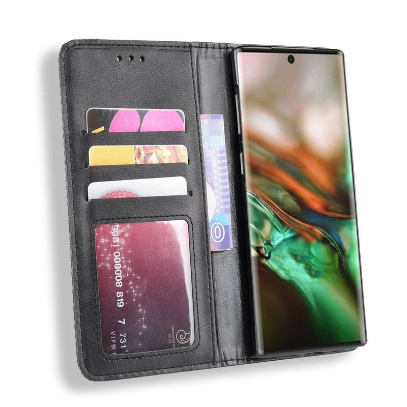 Flip Cover Samsung Galaxy Note 10 Effet Cuir Vintage Stylisé