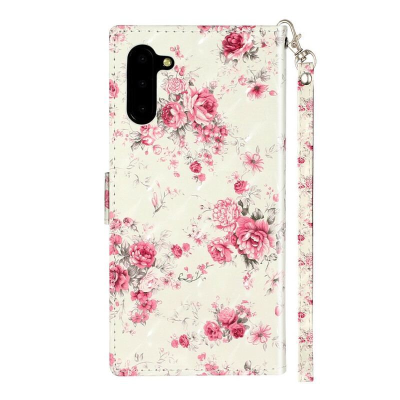 Housse Samsung Galaxy Note 10 Fleurs Light Spots à Lanière