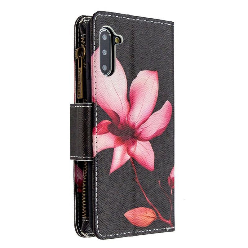 Housse Samsung Galaxy Note 10 Poche Zippée Fleur