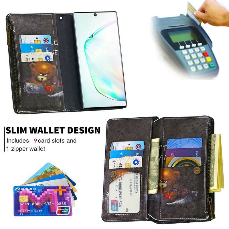 Housse Samsung Galaxy Note 10 Poche Zippée Ours