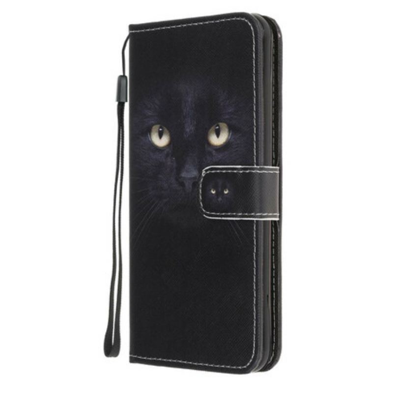 Housse Samsung Galaxy M31 Yeux de Chat Noir à Lanière