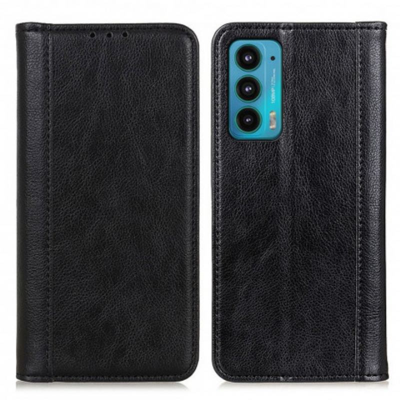 Flip Cover Motorola Edge 20 Version Cuir Litchi Fendu