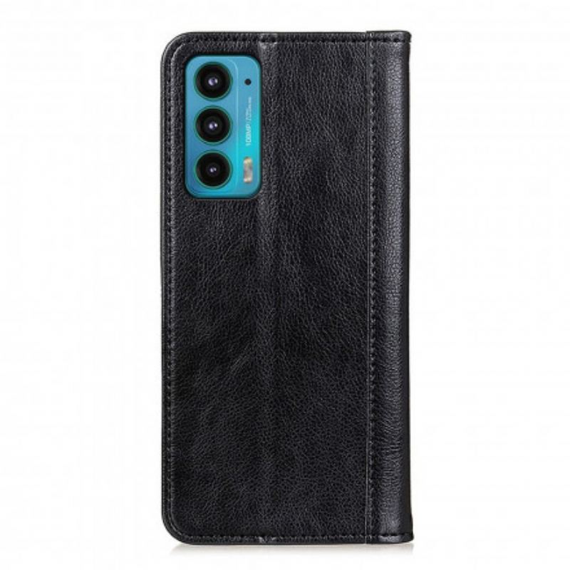 Flip Cover Motorola Edge 20 Version Cuir Litchi Fendu